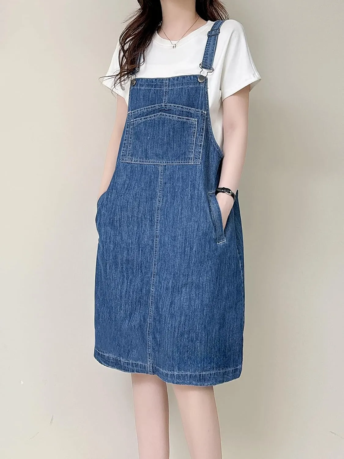 Womens Denim Overalls Dress Casual Summer Lightweight Romper Adjustable Strap Short Jeans with Pockets