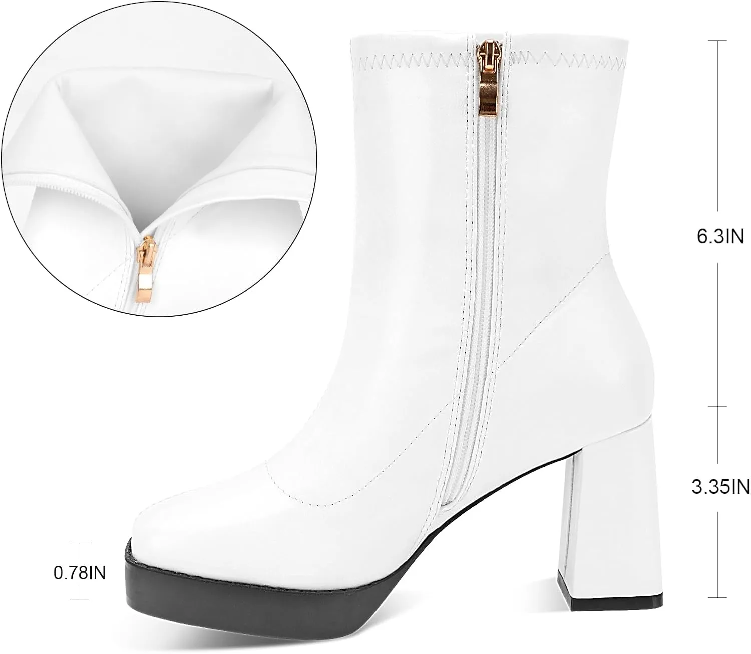 Women's GoGo Boots Platform Boots Square Toe Mid Calf Booties Patent Leather Zipper Chunky Heel Disco Halloween Costume Booties