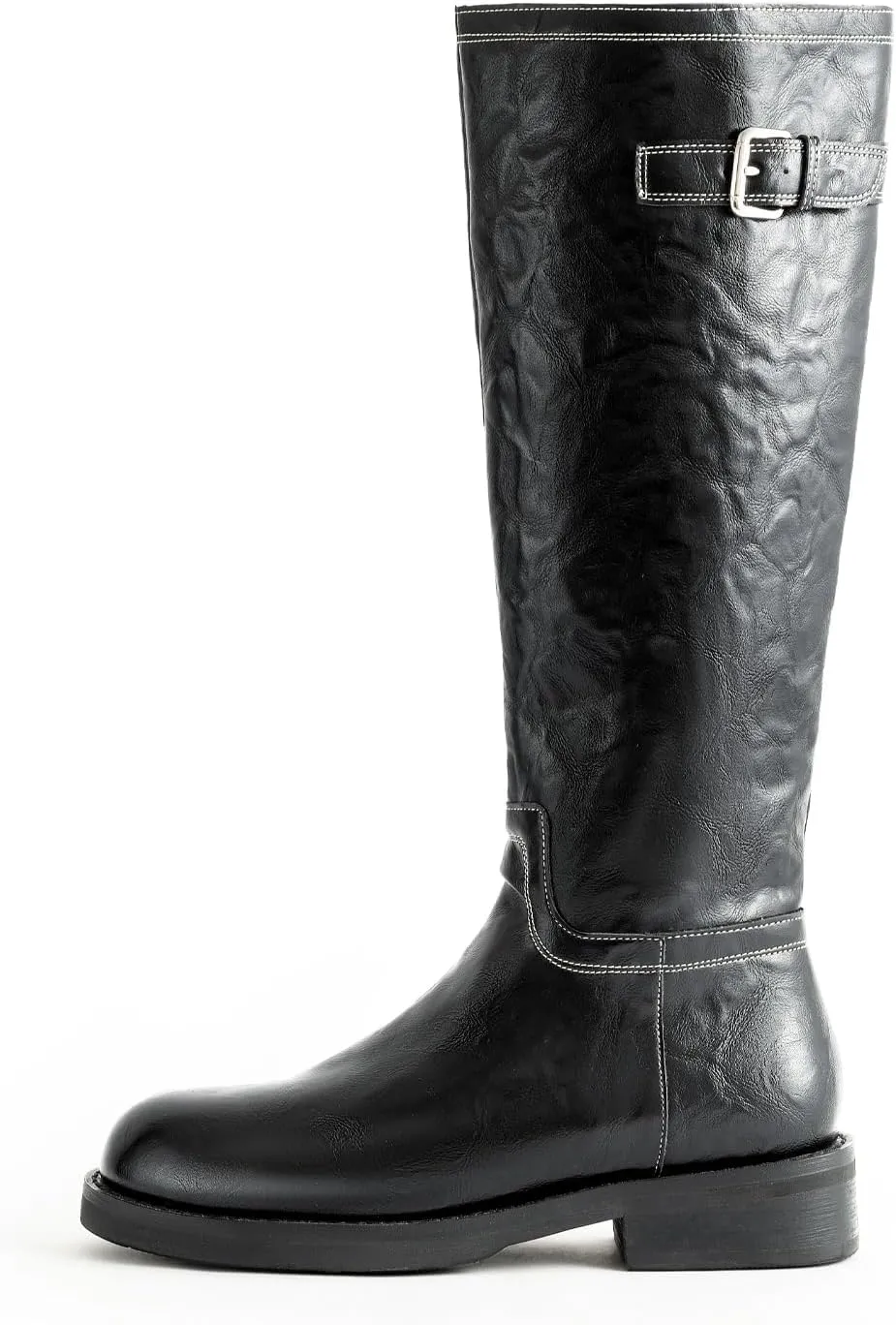 Women's Knee High Wide Calf Platform Riding Boots - Side Zipper, Buckle, Comfortable Tall Boots - Chunky Low Heel, Classic Round Toe - for Women
