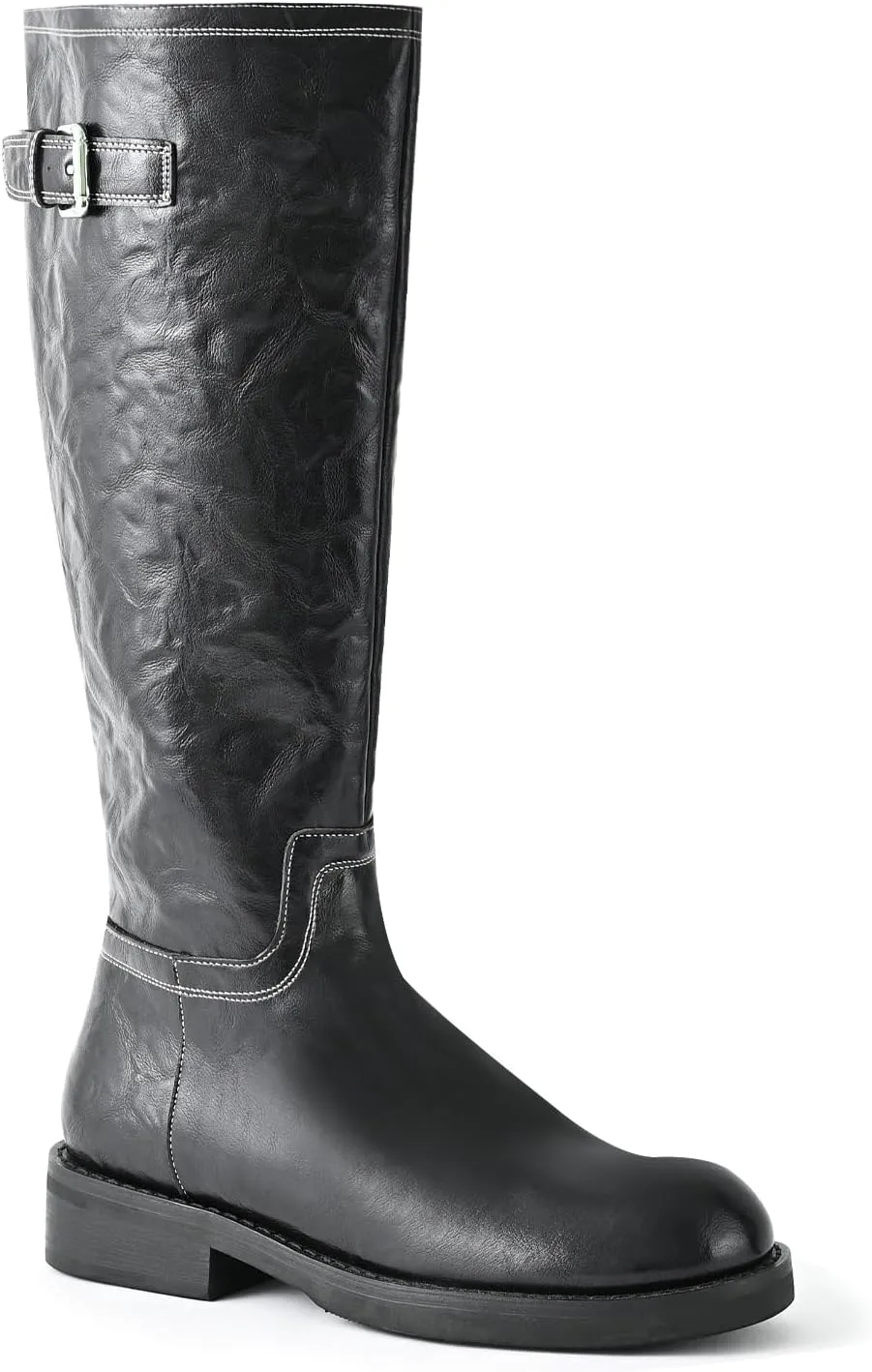 Women's Knee High Wide Calf Platform Riding Boots - Side Zipper, Buckle, Comfortable Tall Boots - Chunky Low Heel, Classic Round Toe - for Women