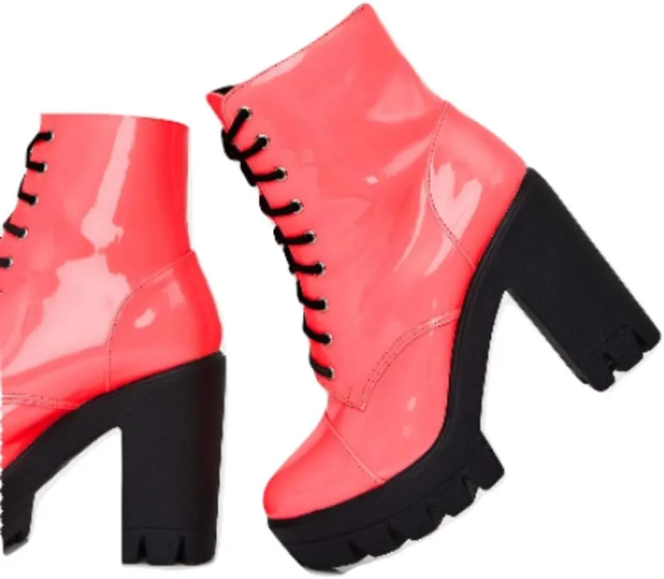 Women's Lucky Lace-up Platform Chunky High Heel Ankle Boots