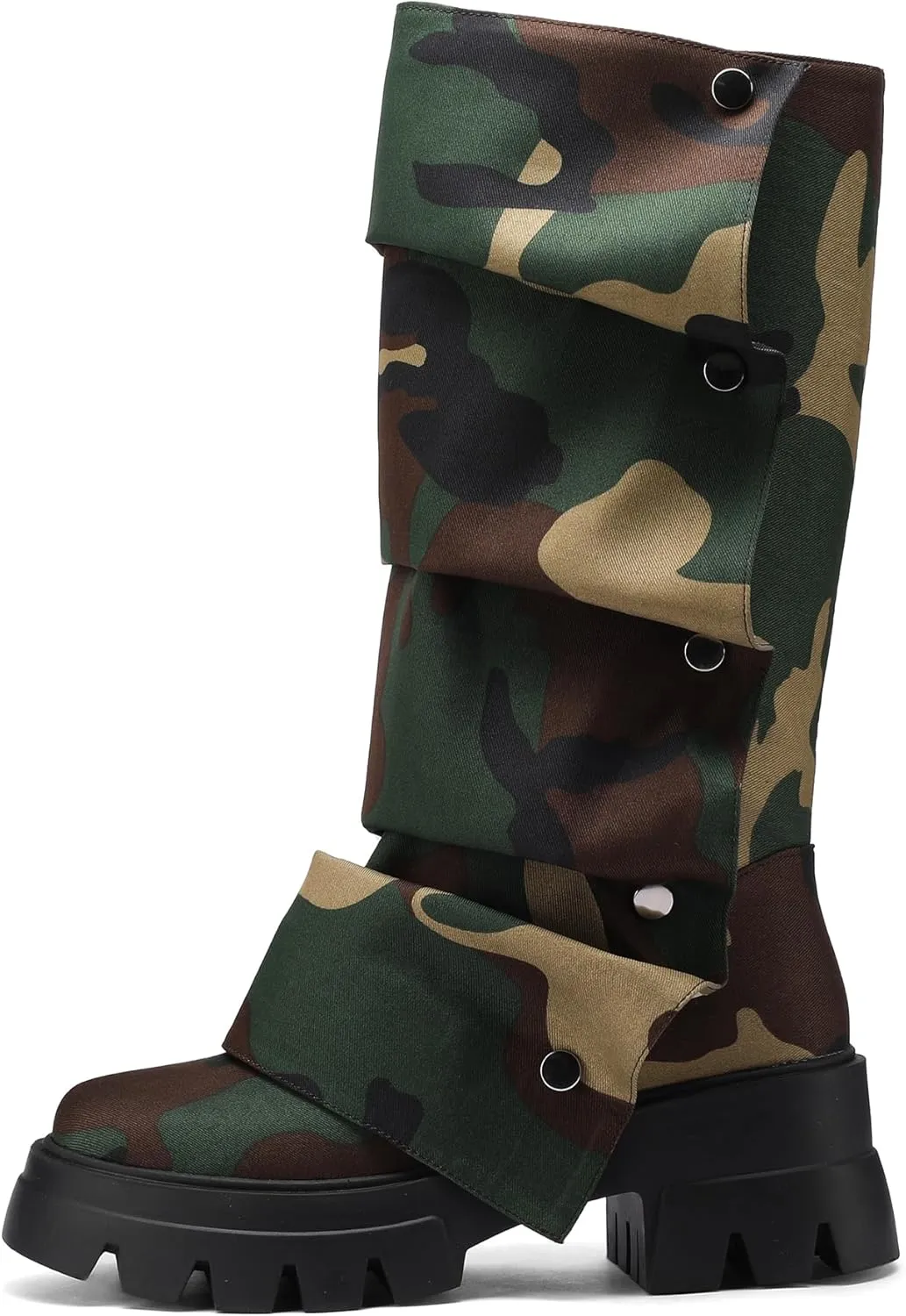 Women's Platform Mid-Calf Boots Fold Over Slouchy Style with Removable Ruched Panel Round Toe 3-In Chunky Heel Boots