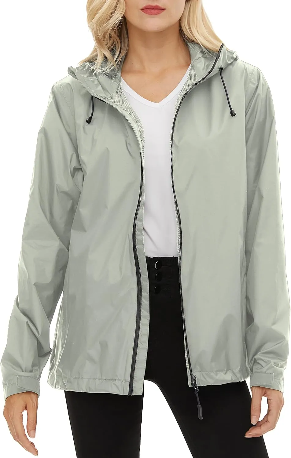 Women's Rain Jacket Lightweight Waterproof Rain Coat with Hooded Windproof Adjustable Windbreaker