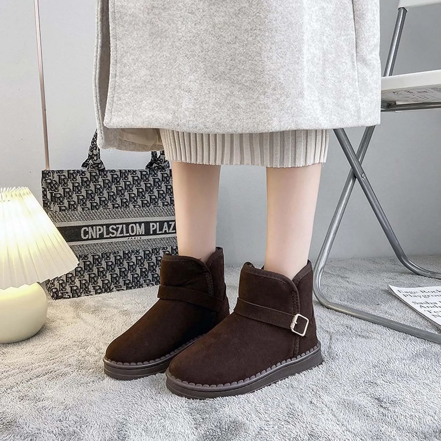 Women's snow boots winter fashionable plush casual warm boots anti slip and wear-resistant youth campus style