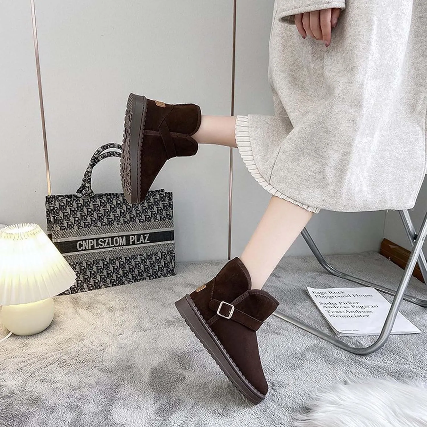 Women's snow boots winter fashionable plush casual warm boots anti slip and wear-resistant youth campus style