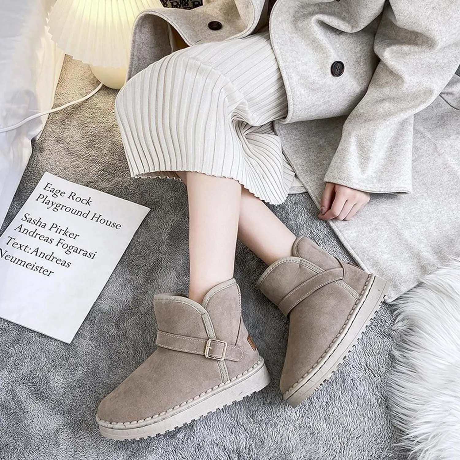 Women's snow boots winter fashionable plush casual warm boots anti slip and wear-resistant youth campus style