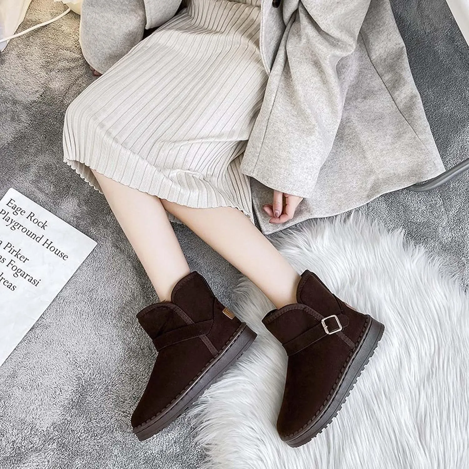 Women's snow boots winter fashionable plush casual warm boots anti slip and wear-resistant youth campus style