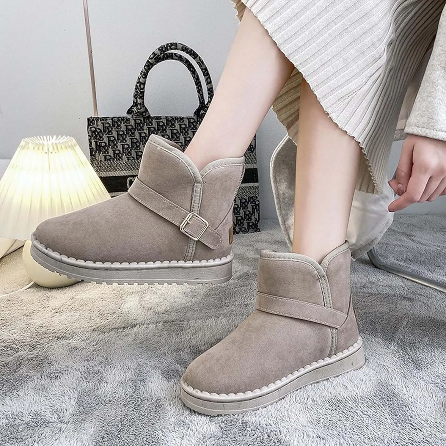 Women's snow boots winter fashionable plush casual warm boots anti slip and wear-resistant youth campus style