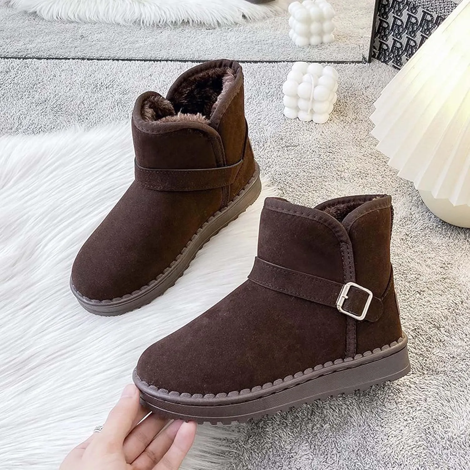 Women's snow boots winter fashionable plush casual warm boots anti slip and wear-resistant youth campus style