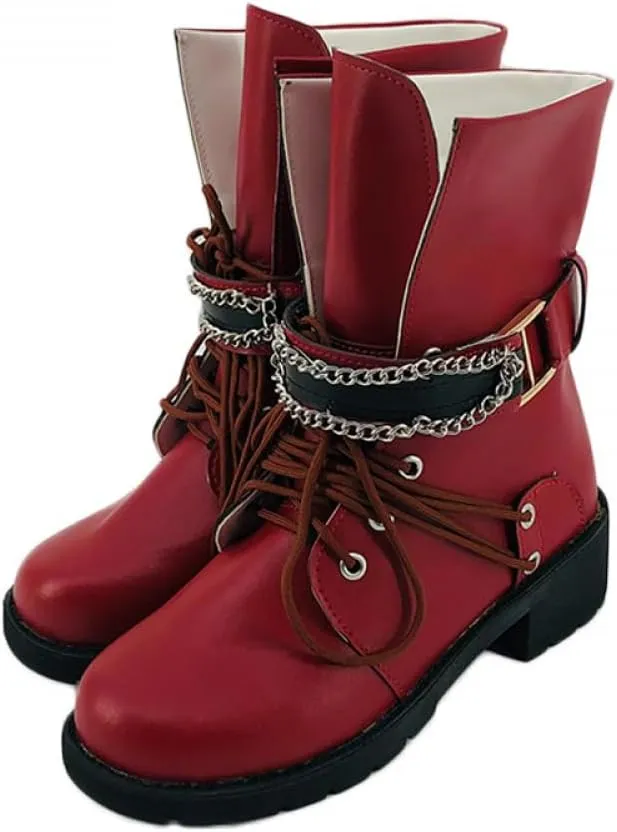 Womens Tifa Cosplay Shoes Fashion Red Boots for Halloween Carnival Party