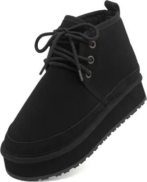 Women's Winter Snow Boots Mini Ankle Boots Suede Lace Up Fur lined Short Boots Cozy Warm Platform Booties for Women