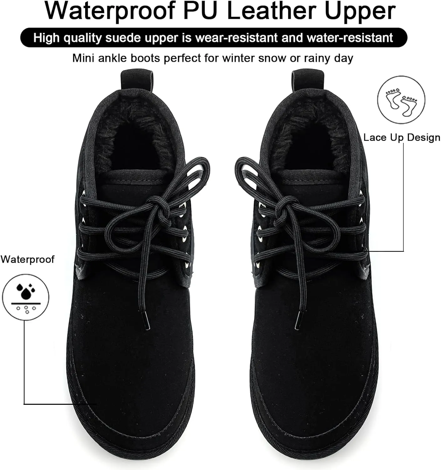 Women's Winter Snow Boots Mini Ankle Boots Suede Lace Up Fur lined Short Boots Cozy Warm Platform Booties for Women