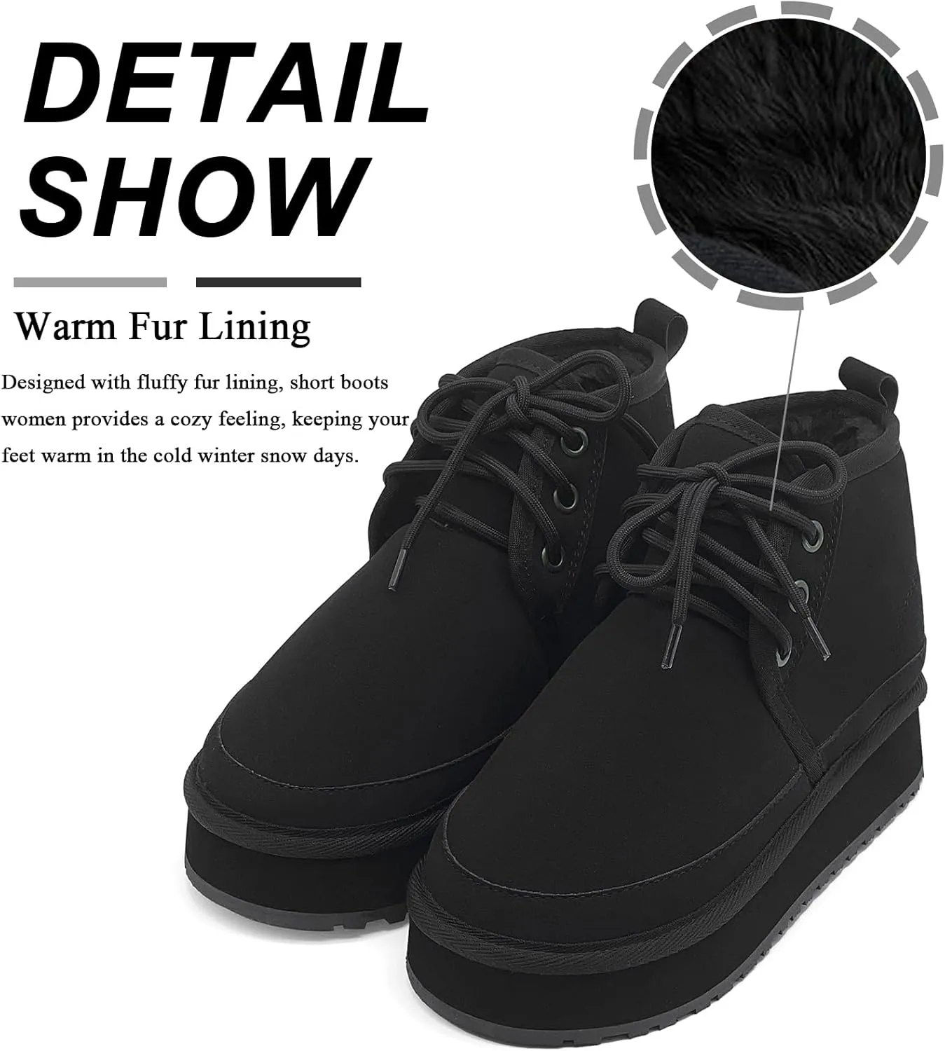 Women's Winter Snow Boots Mini Ankle Boots Suede Lace Up Fur lined Short Boots Cozy Warm Platform Booties for Women