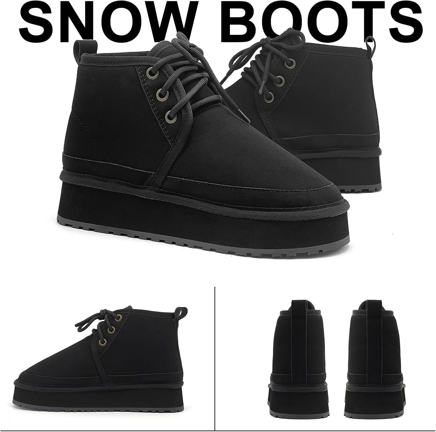 Women's Winter Snow Boots Mini Ankle Boots Suede Lace Up Fur lined Short Boots Cozy Warm Platform Booties for Women