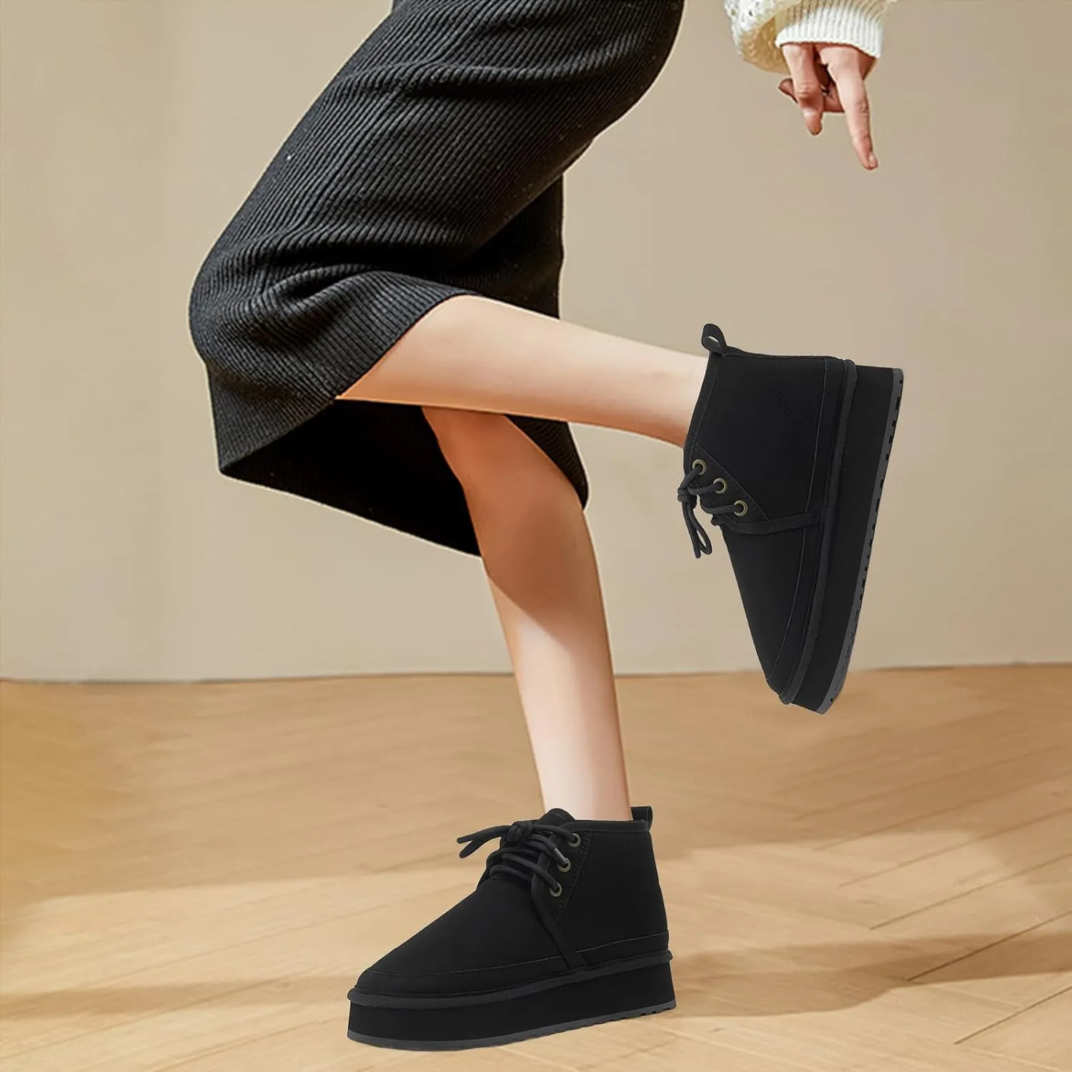 Women's Winter Snow Boots Mini Ankle Boots Suede Lace Up Fur lined Short Boots Cozy Warm Platform Booties for Women
