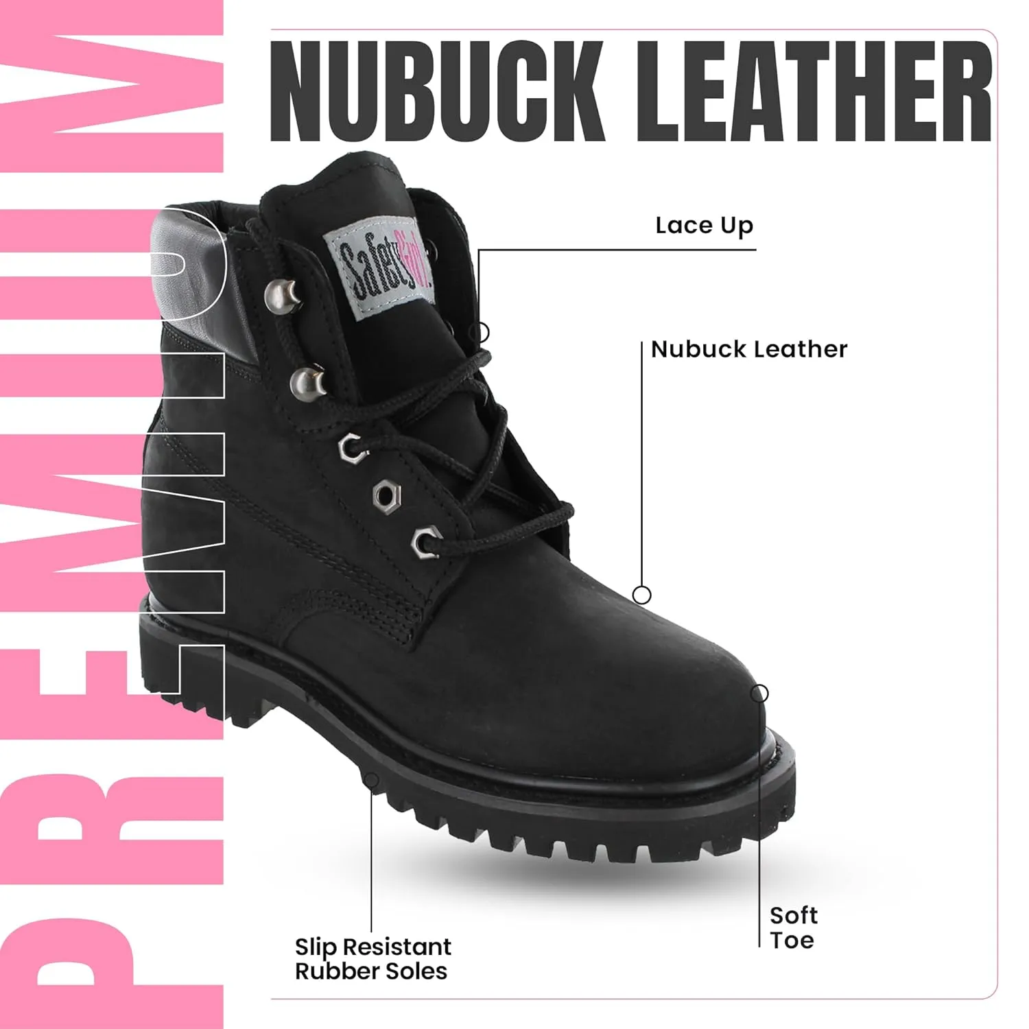 Women’s Work Boots | Waterproof Leather Work Boots for Women | Oil & Slip-Resistant Soft Toe Boots for Women | Premium Nubuck Leather | Lightweight and Comfortable | Black Leather - 11.5M