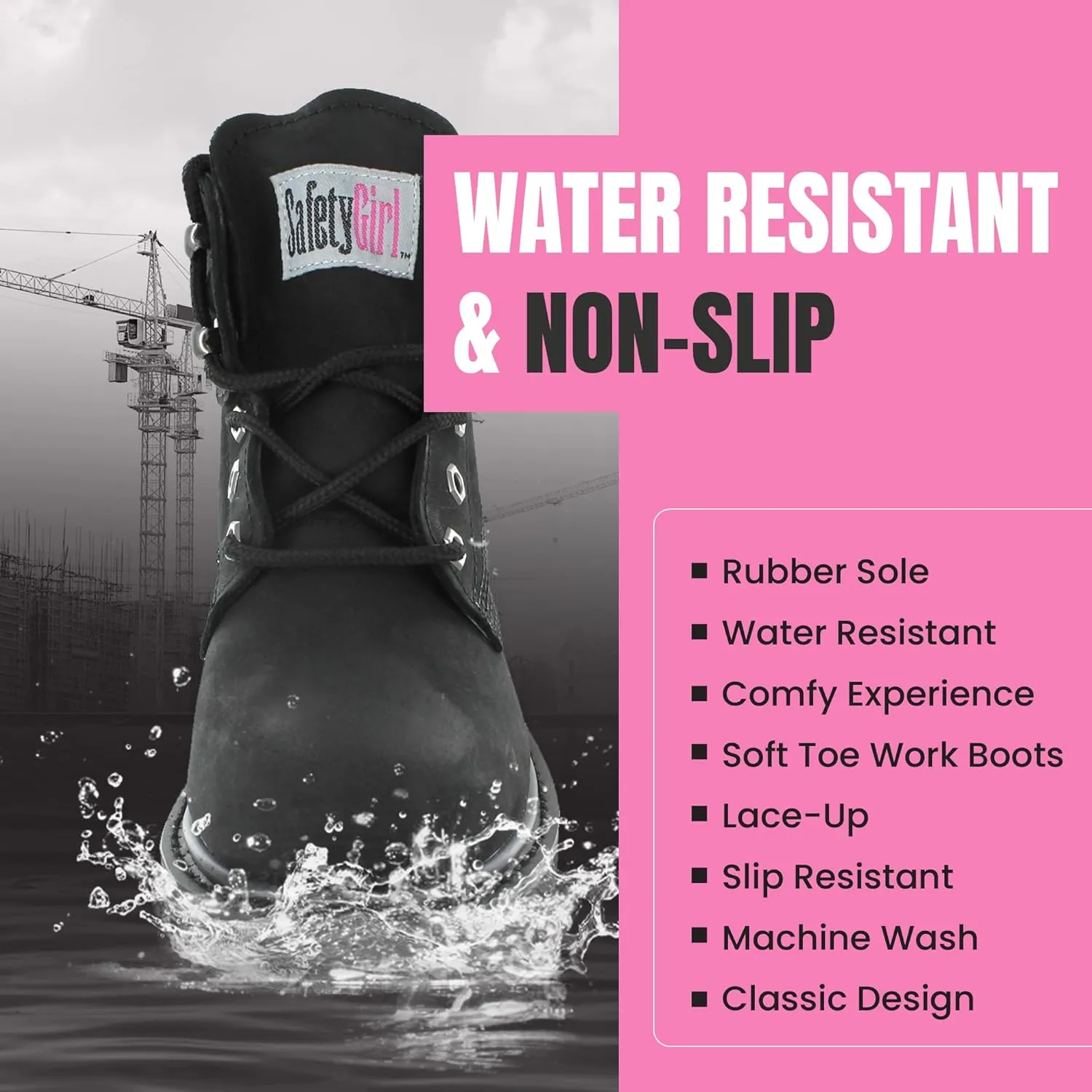 Women’s Work Boots | Waterproof Leather Work Boots for Women | Oil & Slip-Resistant Soft Toe Boots for Women | Premium Nubuck Leather | Lightweight and Comfortable | Black Leather - 11.5M