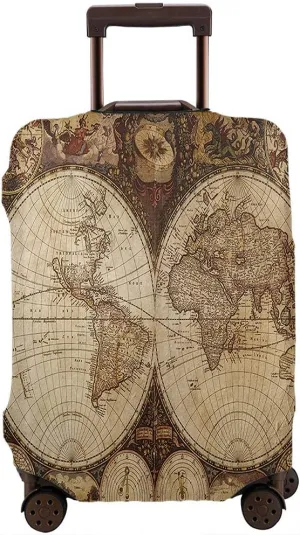 WONDERTIFY World Map Suitcase Cover Old Map Historical Atlas 1720S Nostalgic Style Travel Elastic Protective Washable Suitcase Protector Brown Fits 25 To 28 Inch