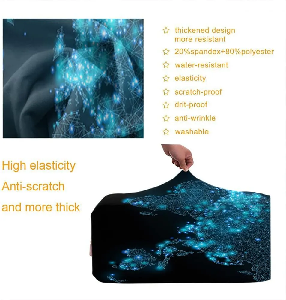 WONDERTIFY World Map Travel Suitcase Protector Starry Sky Space Points Lines Shapes Planets Stars Universe Night Elastic Washable Luggage Cover With Concealed Zipper Blue Light Fits 29-32 Inch