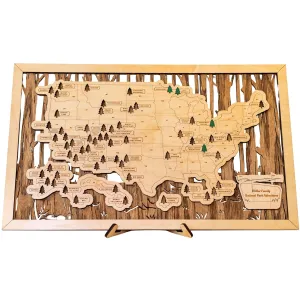Wooden National Parks Map 11x19 Push Pins Travel Tracker - US National Park Map Gifts Decor Upgraded Scratch Off Checklist Wood Poster Bucket List - Ready to Hang & Stand Included by Livin Harmony