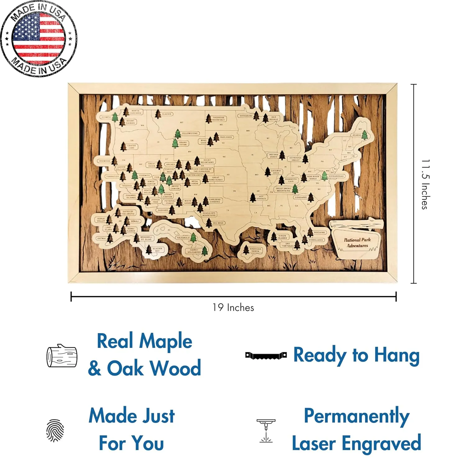Wooden National Parks Map 11x19 Push Pins Travel Tracker - US National Park Map Gifts Decor Upgraded Scratch Off Checklist Wood Poster Bucket List - Ready to Hang & Stand Included by Livin Harmony