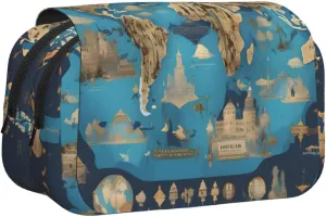 World Geography Map print Pencil Pen Case Pouch Bag Home College Office Organizer for Adults Big Capacity