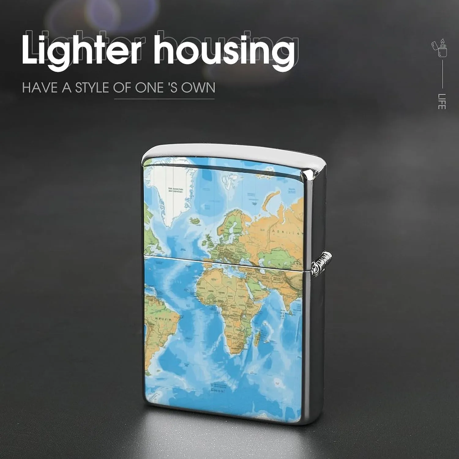 World Map Lighter Case, Personalized Double-Sided Graffiti Lighter Protective Cover, Stylish Metal Lighters Sleeve for Men Women
