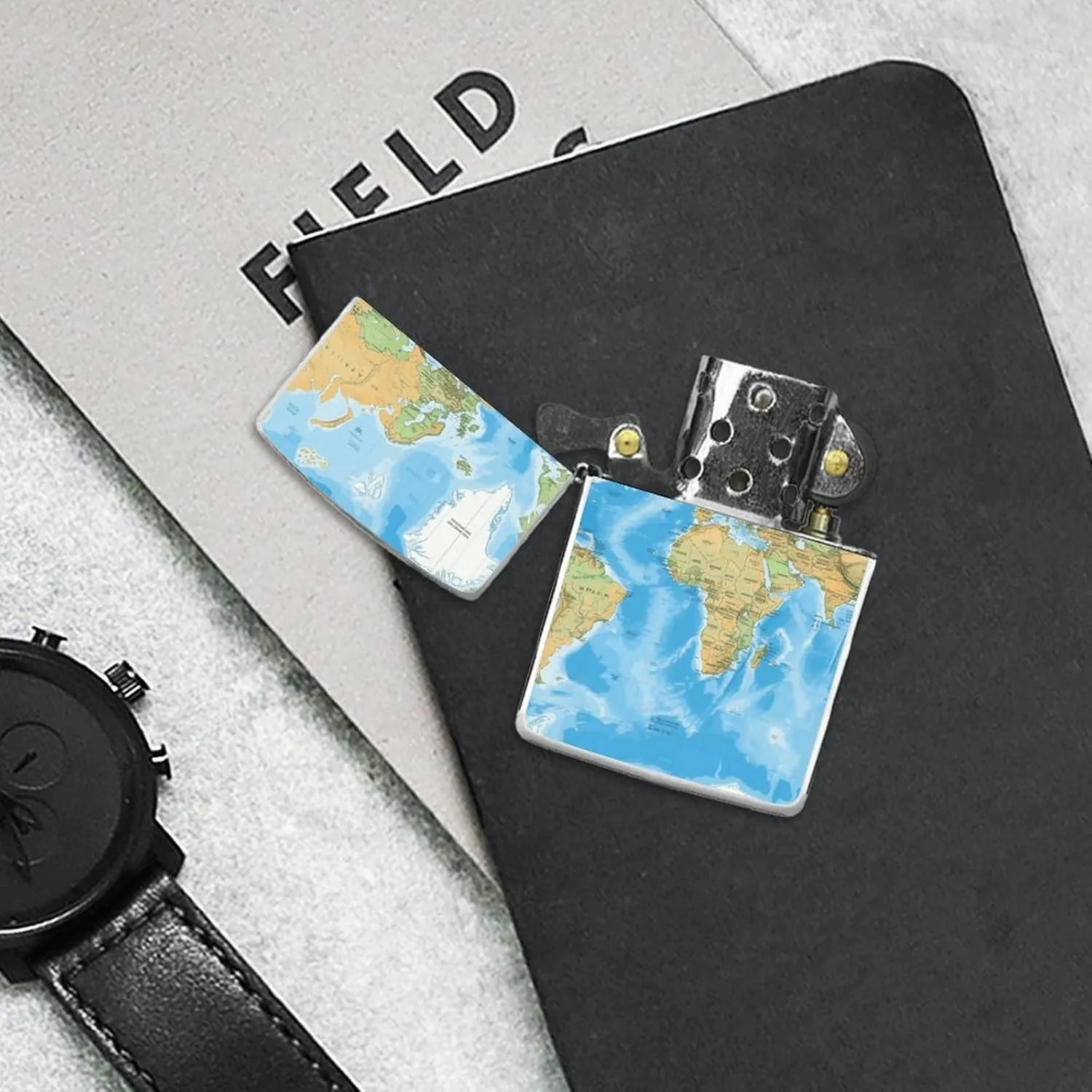 World Map Lighter Case, Personalized Double-Sided Graffiti Lighter Protective Cover, Stylish Metal Lighters Sleeve for Men Women