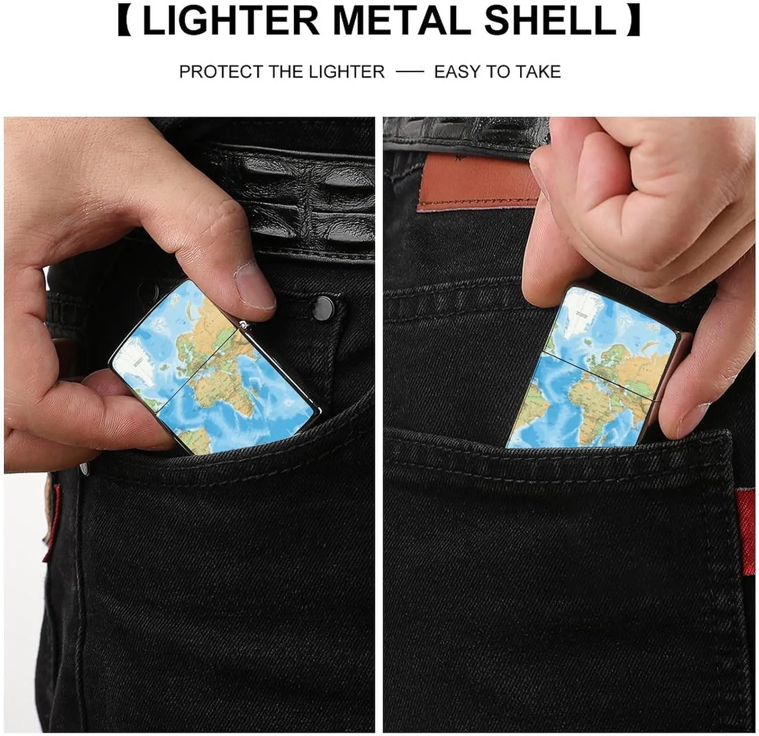 World Map Lighter Case, Personalized Double-Sided Graffiti Lighter Protective Cover, Stylish Metal Lighters Sleeve for Men Women