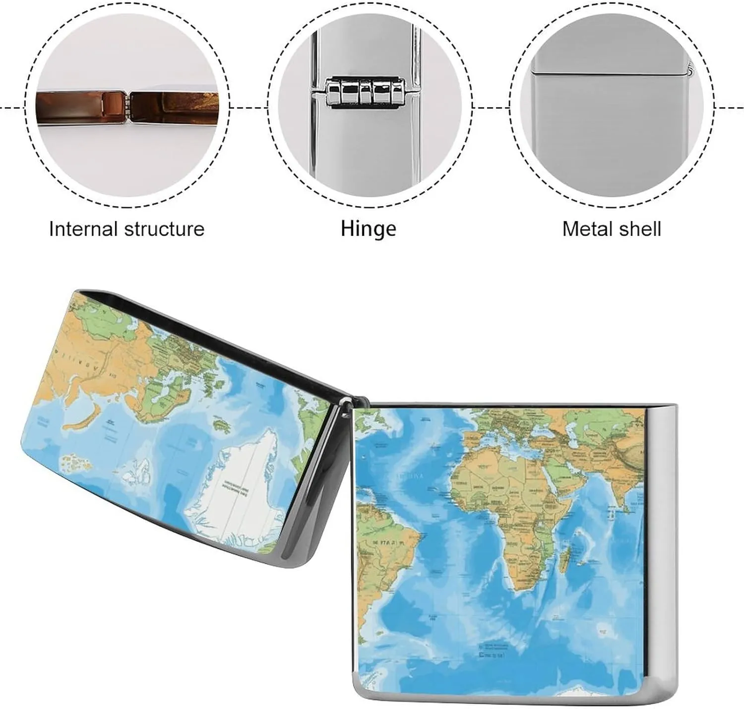 World Map Lighter Case, Personalized Double-Sided Graffiti Lighter Protective Cover, Stylish Metal Lighters Sleeve for Men Women