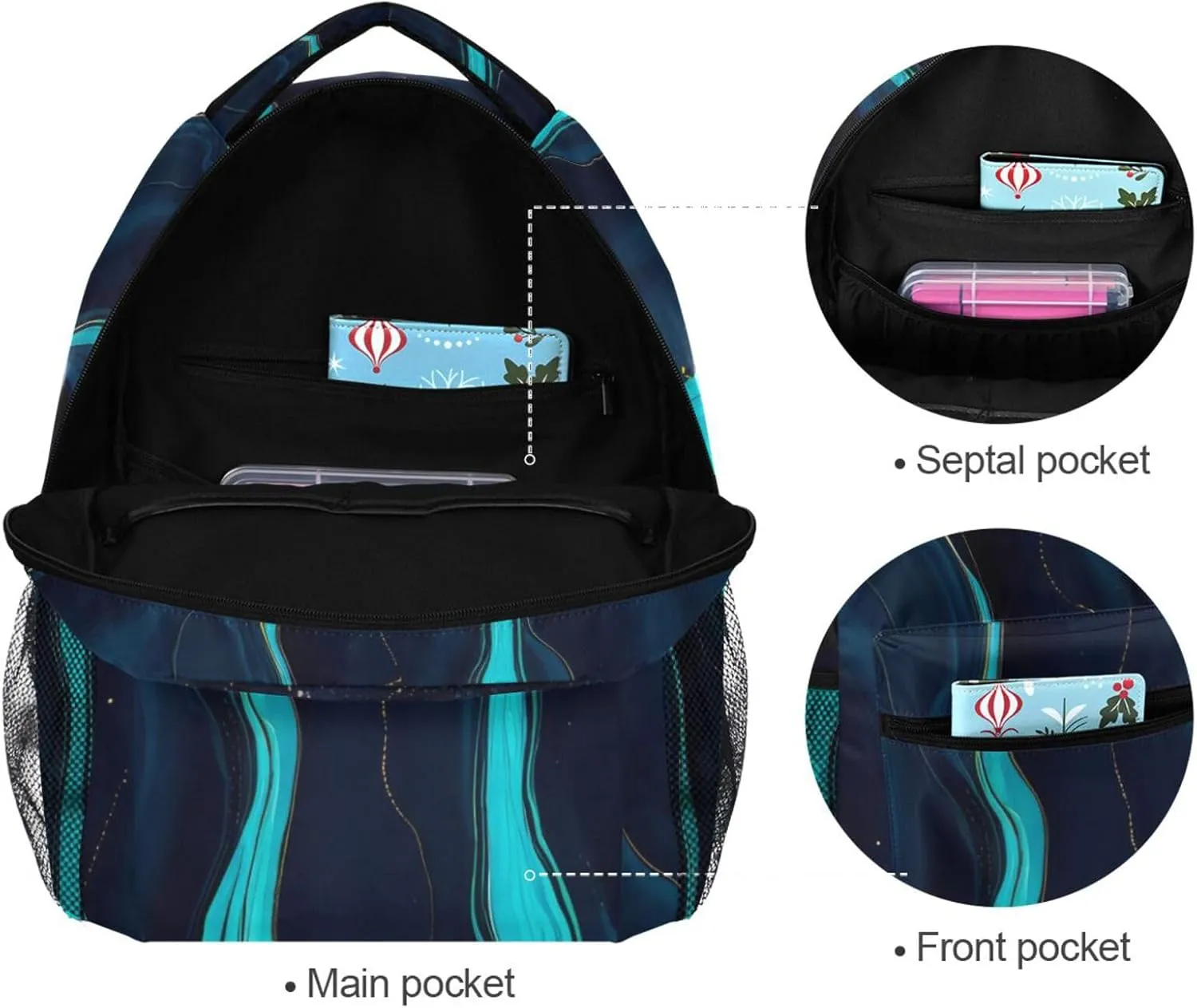 xigua Blue Butterfly Backpacks Waterproof Laptop Casual Daypack Tablet Travel Backpack School Bag with Multiple Pockets