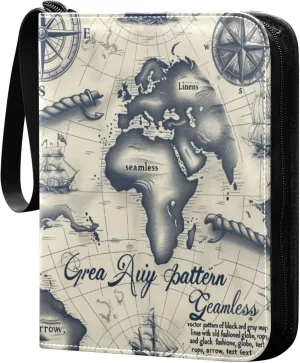 xigua Vintage Pirate Map Card Binder 4-Pockets, Trading Card Binder 400 Pockets Baseball Card Binder Waterproof PU Leather Card Collection Binder for Games Card Album Card