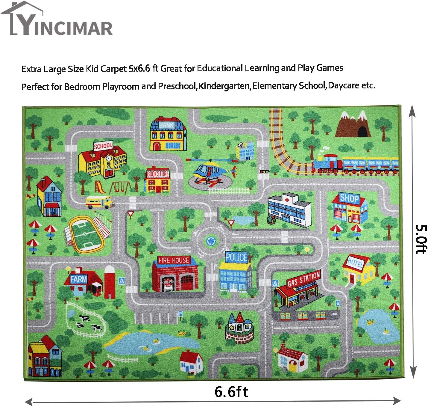 Yincimar Kids Carpet Playmat Rug,6.6x5.0 ft Extra Large City Life Carpet Learning Exercise Mat Educational Car Rug Play Game Rug for Baby Toddler Boy Bedroom Playroom