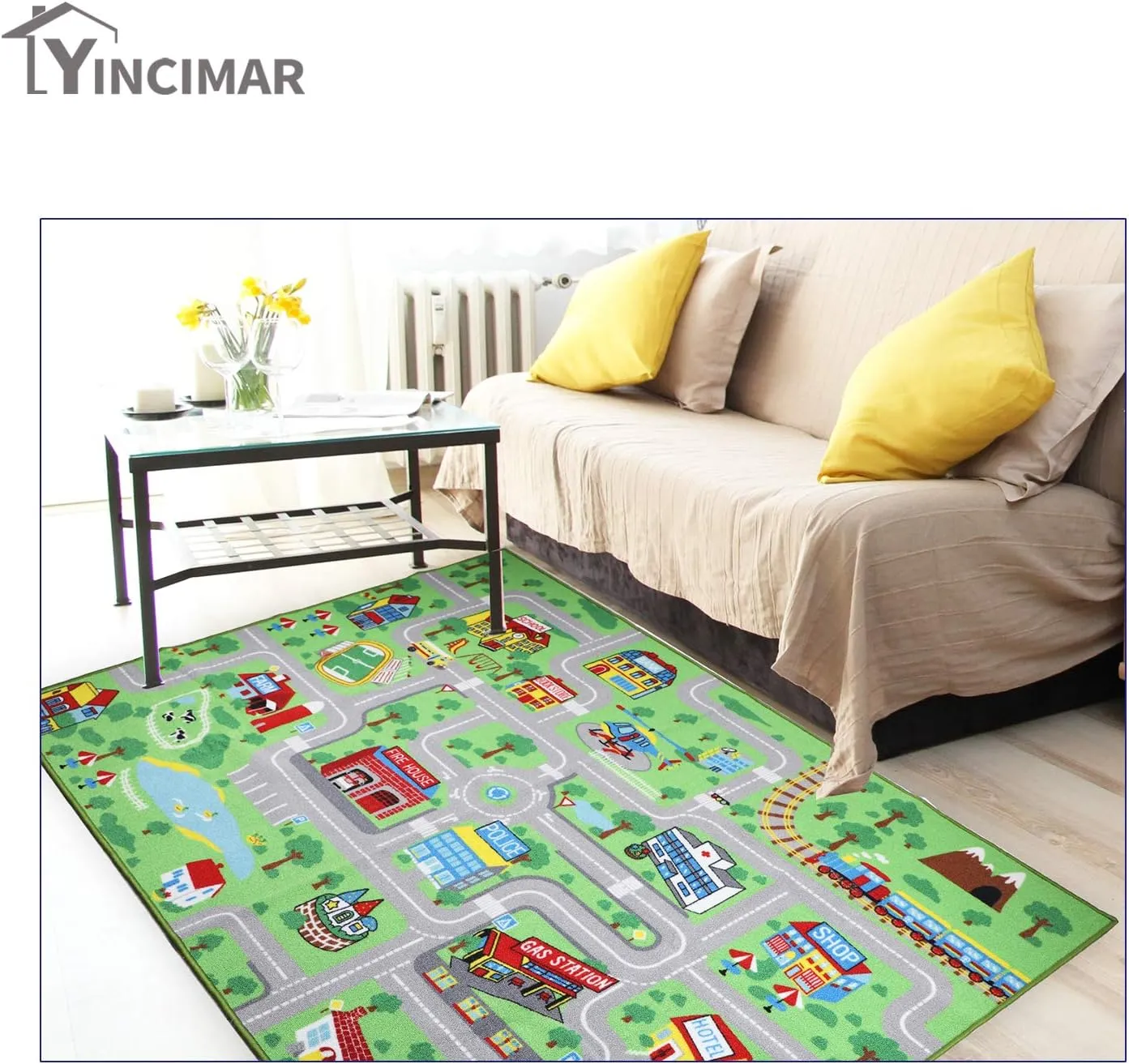 Yincimar Kids Carpet Playmat Rug,6.6x5.0 ft Extra Large City Life Carpet Learning Exercise Mat Educational Car Rug Play Game Rug for Baby Toddler Boy Bedroom Playroom