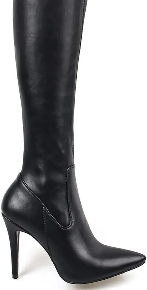 YIYA Slouch Over The Knee Boots for Women Suede Combat T-Tied Belt Thigh High Boots Sexy Pointed Toe High Heel Long Boots