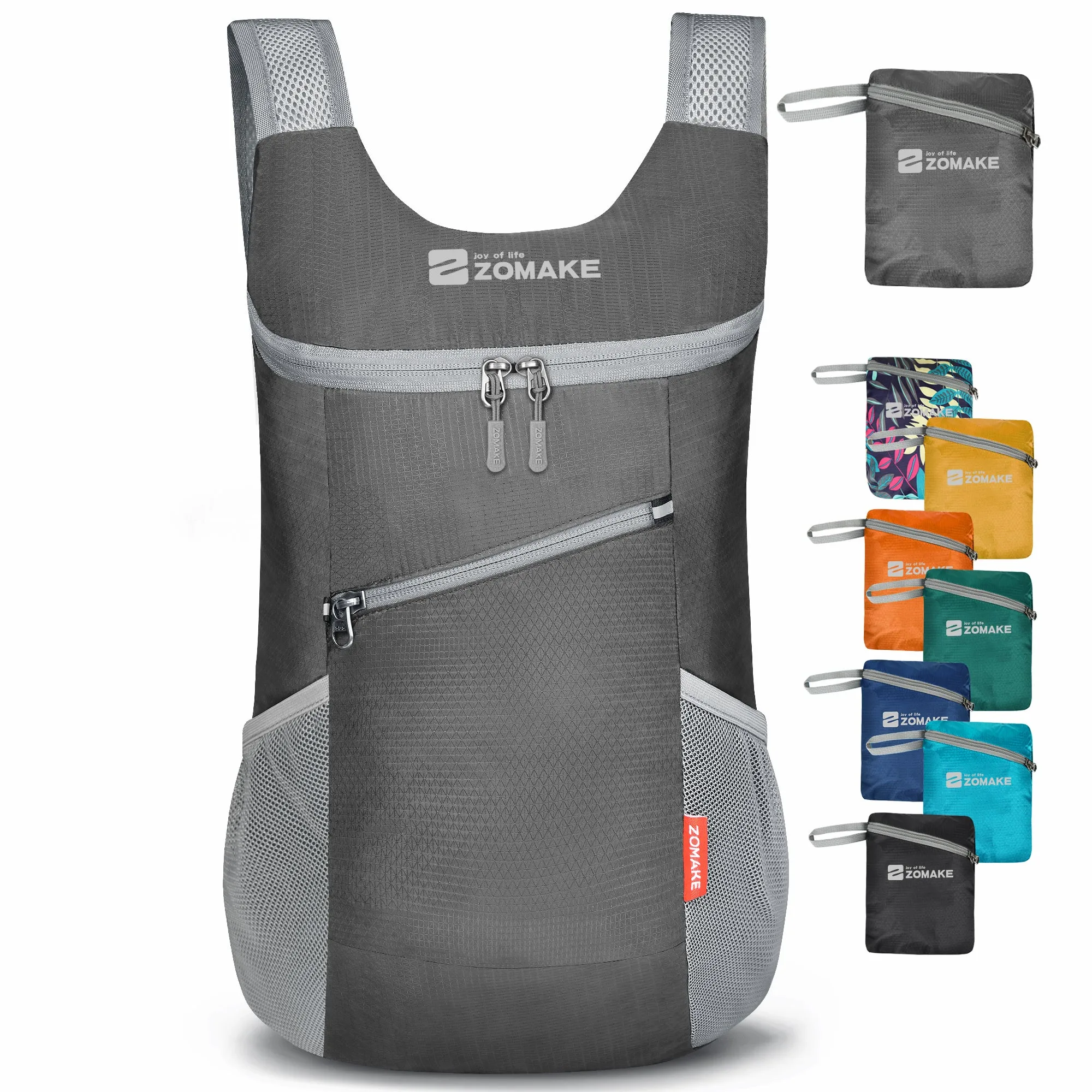 ZOMAKE Lightweight Packable Backpack 14L - Foldable Backpack Small Daypack Hiking Backpack Water-Resistant Day Bag for Travel(Medium Grey)