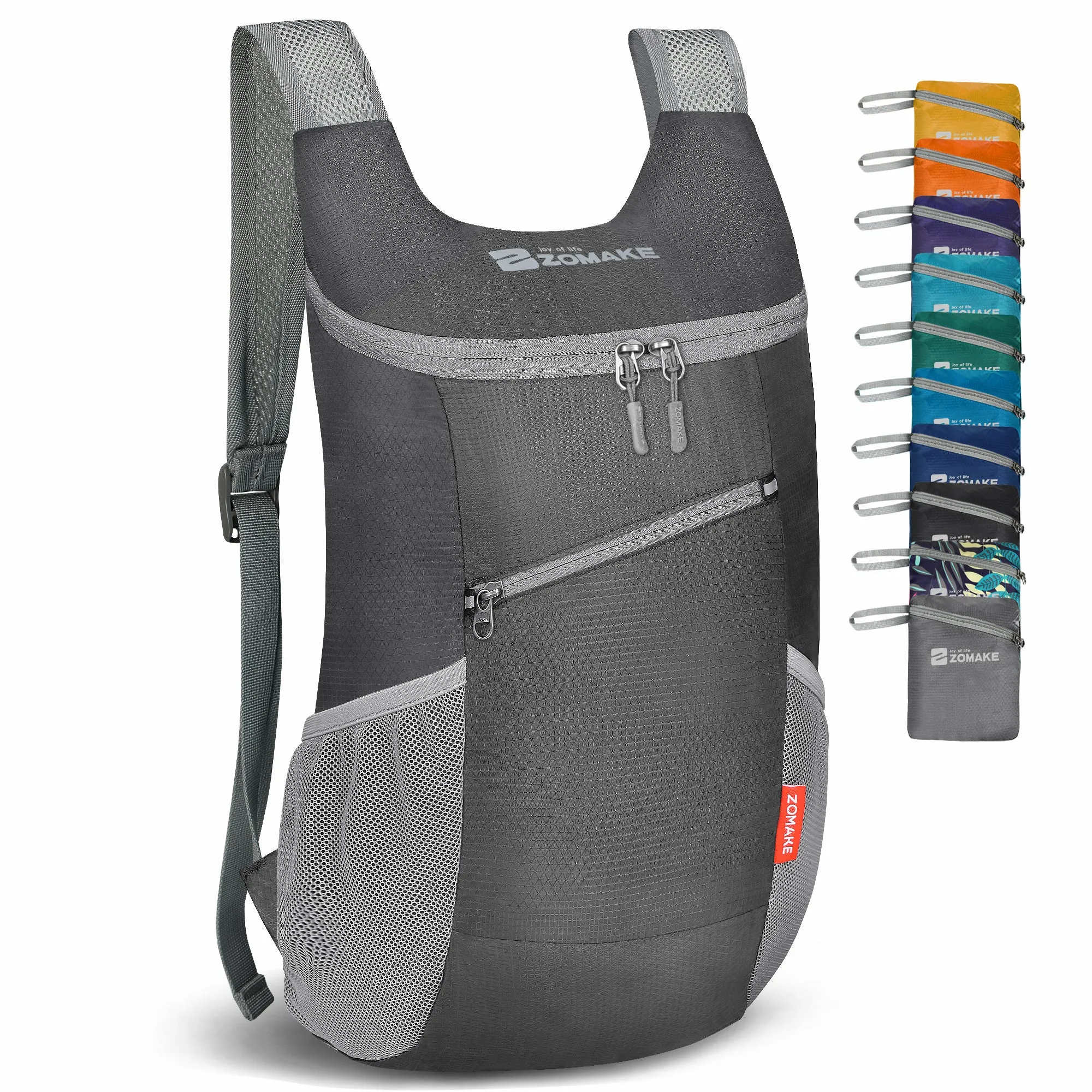 ZOMAKE Lightweight Packable Backpack 14L - Foldable Backpack Small Daypack Hiking Backpack Water-Resistant Day Bag for Travel(Medium Grey)