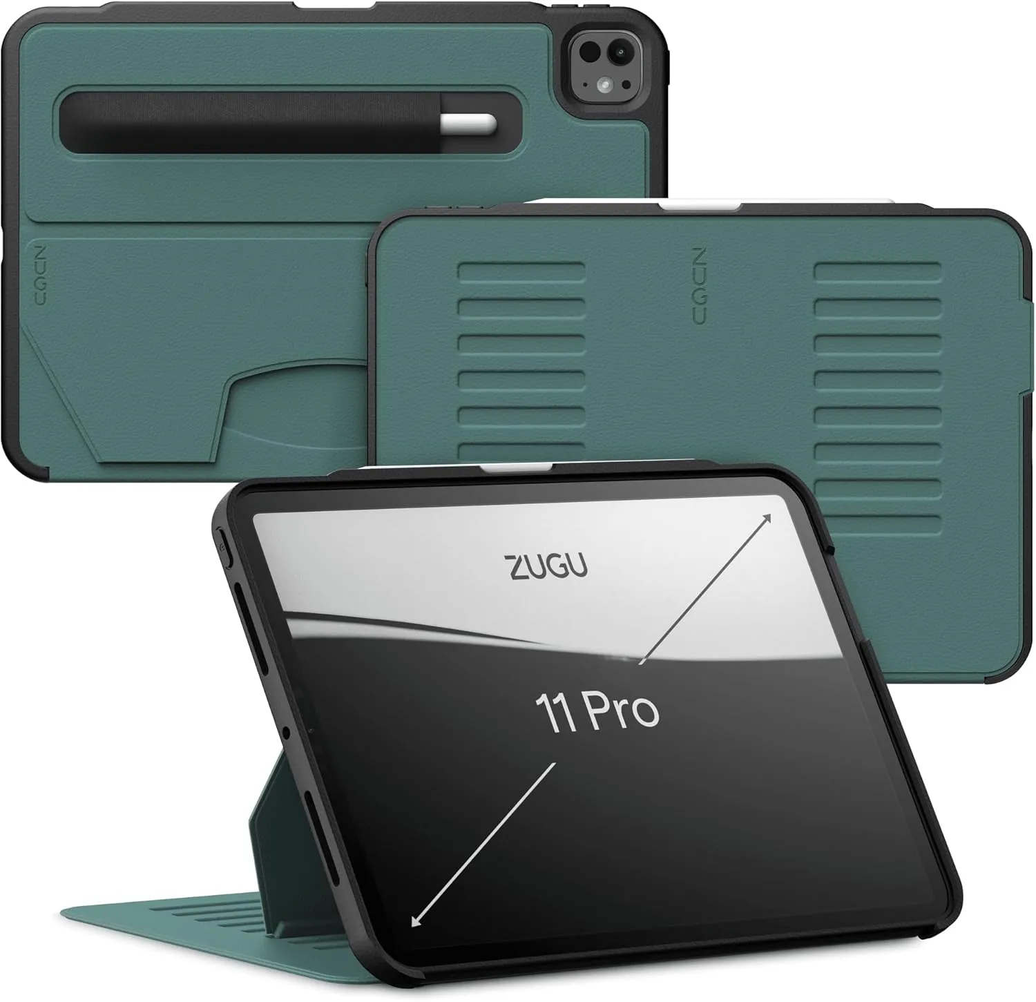 ZUGU Case for iPad Pro 11 (M4) 2024, Slim Protective Cover with Apple Pencil Holder, Auto Wake/Sleep, Multiple Viewing Angles, iPad Pro 11 Inch Case, Sturdy & Durable Phone Cover, Pine